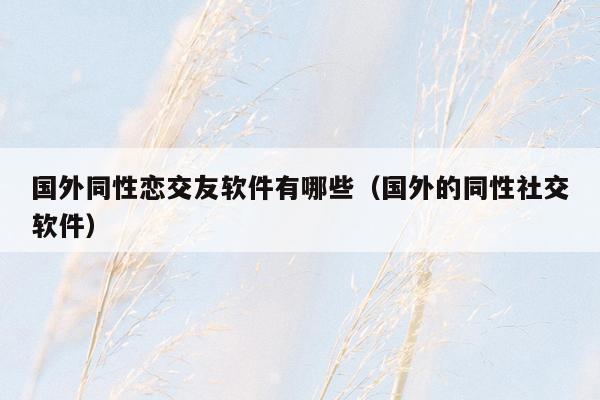 国外同性恋交友软件有哪些（国外的同性社交软件）