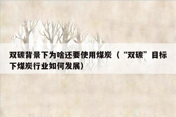 双碳背景下为啥还要使用煤炭（“双碳”目标下煤炭行业如何发展）