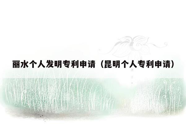 丽水个人发明专利申请（昆明个人专利申请）