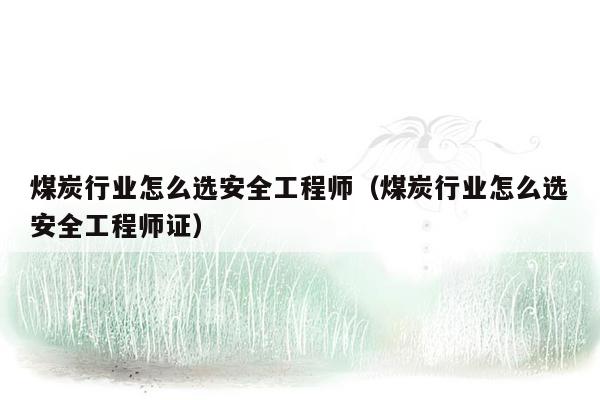 煤炭行业怎么选安全工程师（煤炭行业怎么选安全工程师证）