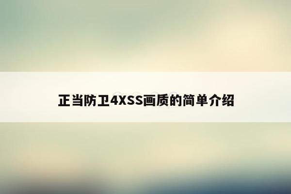 正当防卫4XSS画质的简单介绍