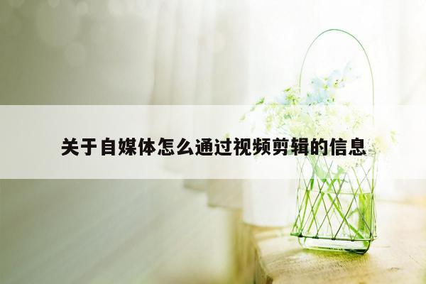 关于自媒体怎么通过视频剪辑的信息