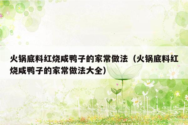 火锅底料红烧咸鸭子的家常做法（火锅底料红烧咸鸭子的家常做法大全）