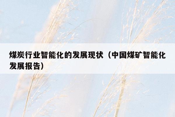煤炭行业智能化的发展现状（中国煤矿智能化发展报告）