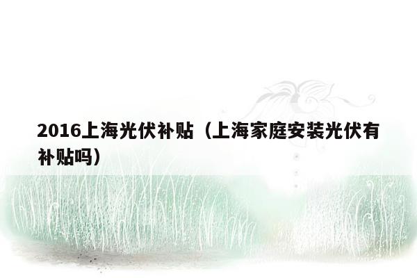 2016上海光伏补贴（上海家庭安装光伏有补贴吗）