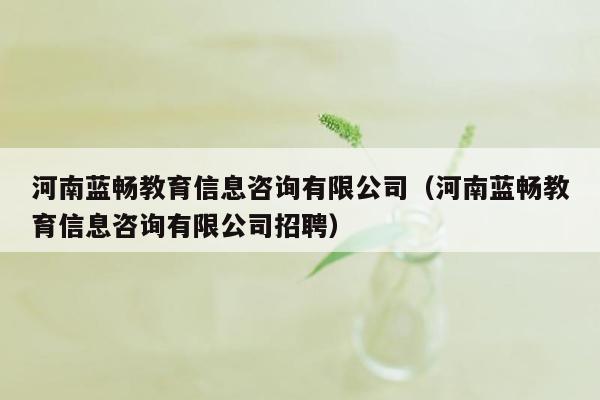河南蓝畅教育信息咨询有限公司（河南蓝畅教育信息咨询有限公司招聘）