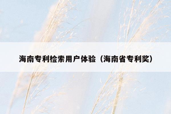 海南专利检索用户体验（海南省专利奖）